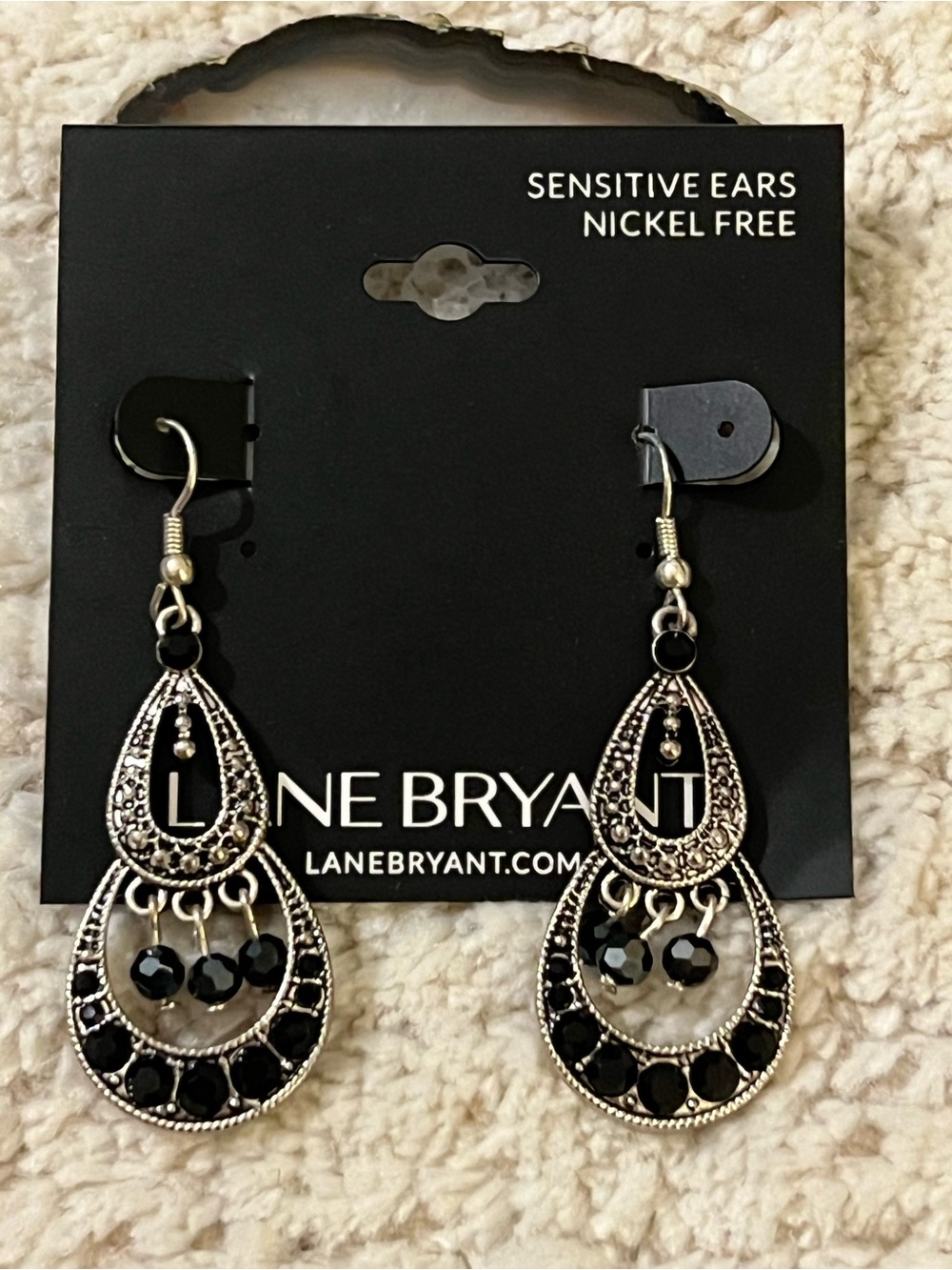 Lane Bryant Silver-Tone Earrings with Black Faceted Accents